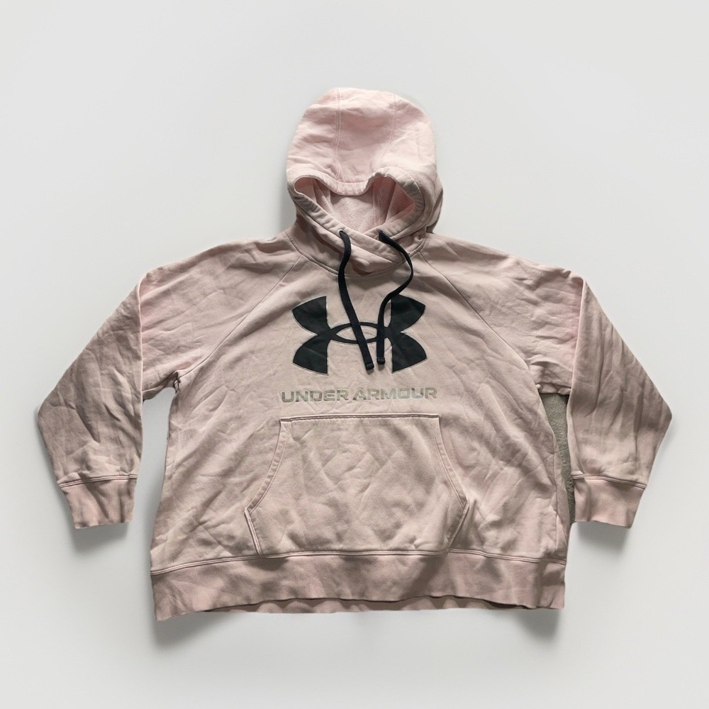 Under Armour Rival Fleece Hoodie Women's 1X Pink Logo Pullover Sweatshirt Casual
